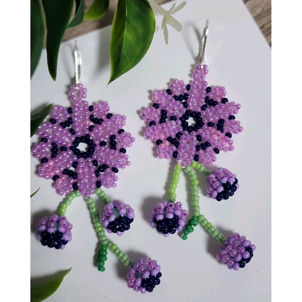 Elegant Women's Beaded Purpple Color Earrings